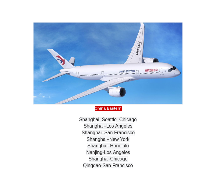 China Eastern Airlines non-stop flights