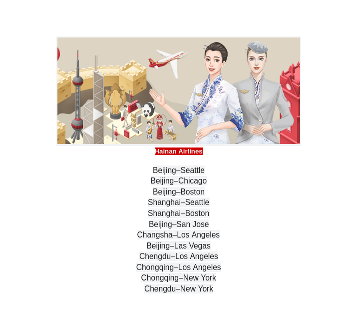 Hainan Airlines non-stop flights