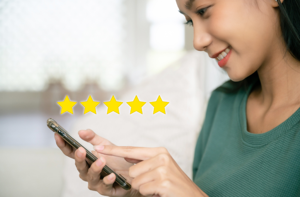 Happy customer leaving a positive review