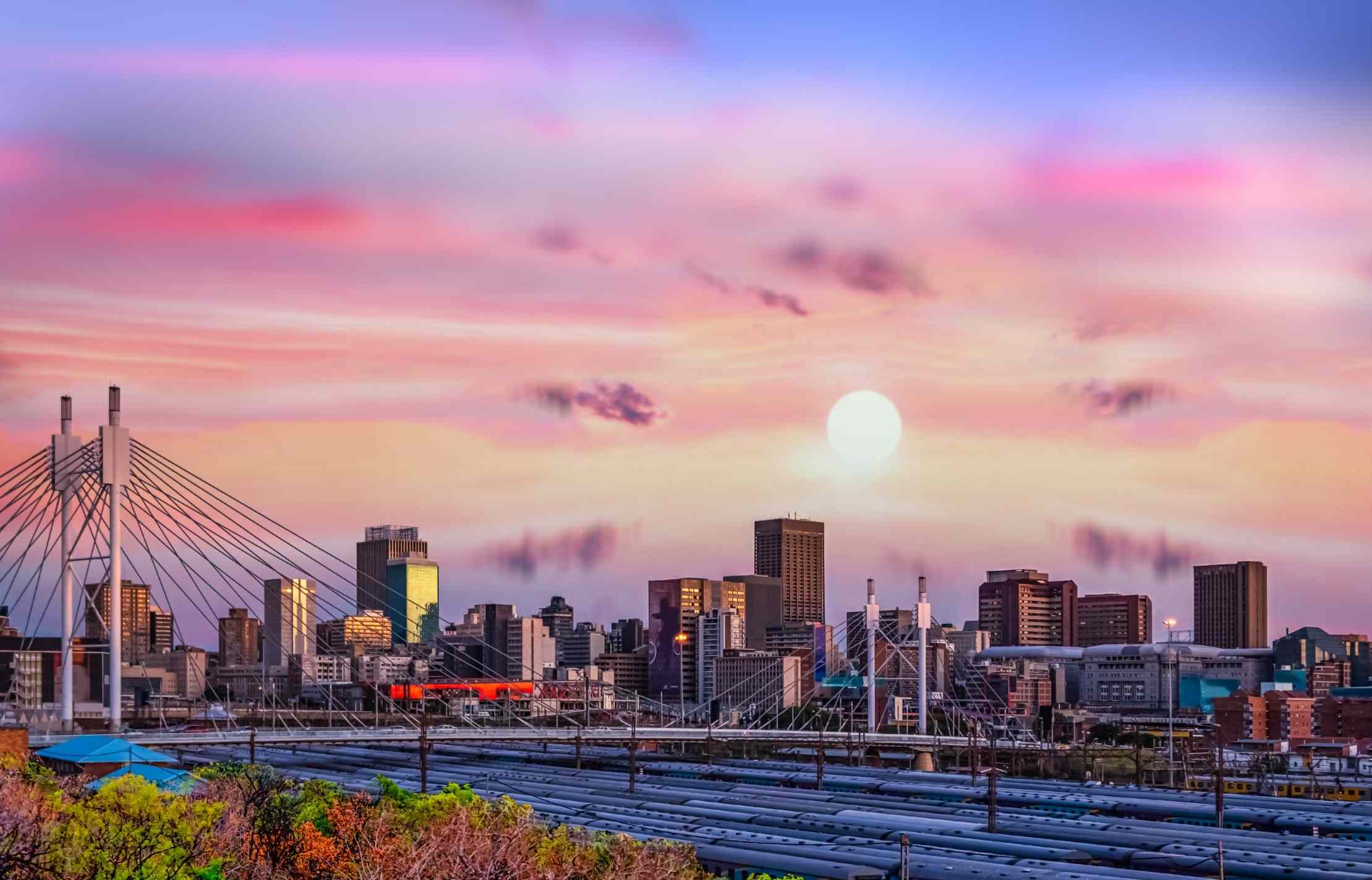 Nelson Mandela bridge in Johannesburg at sunset