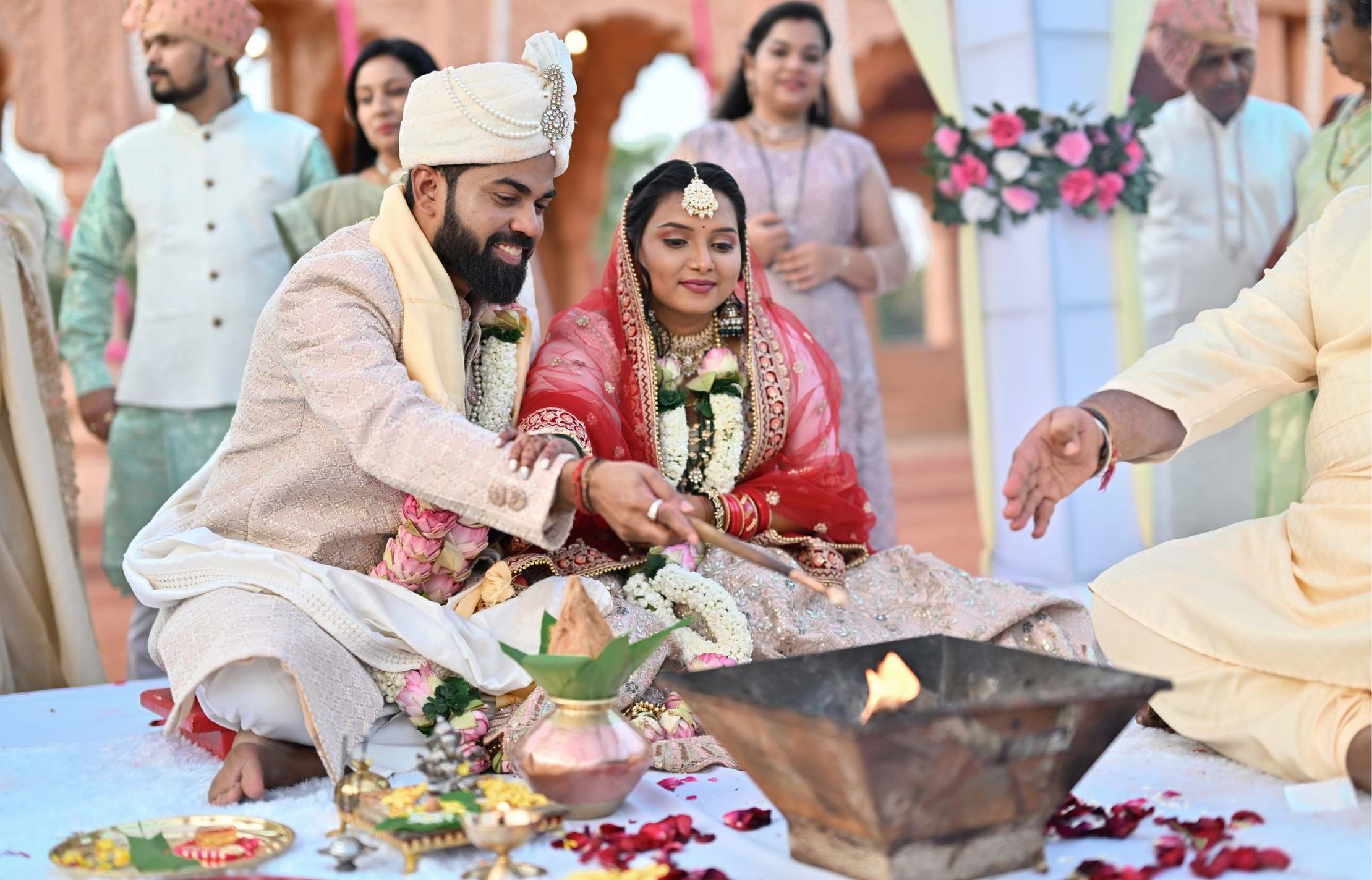 Havan for Indian Wedding: Couple with priest