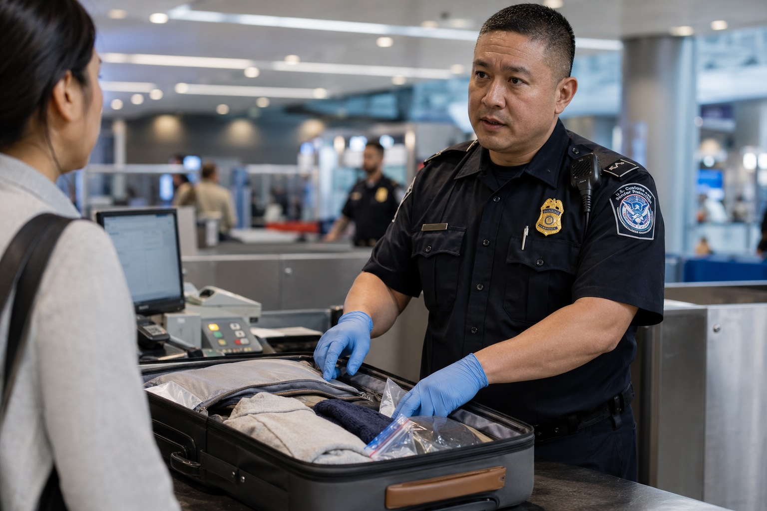 US Customs officer checking if anything prohibited is being brought in