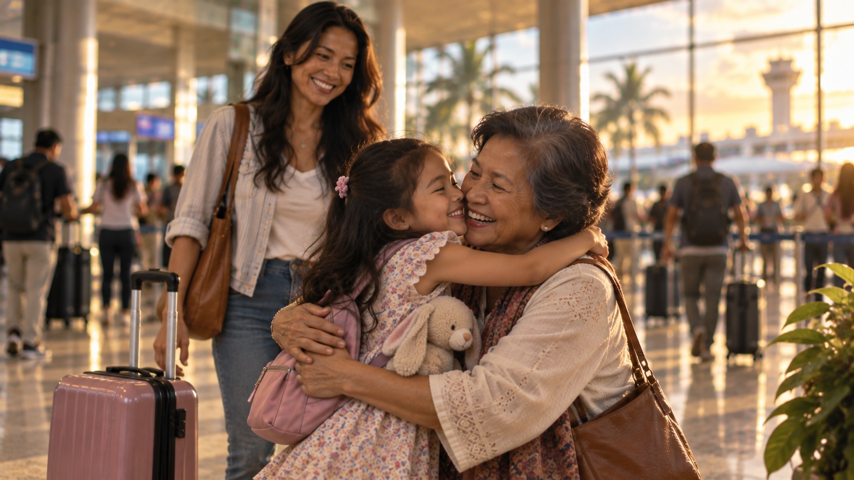 Warm airport reunion: meeting grandma at the airport